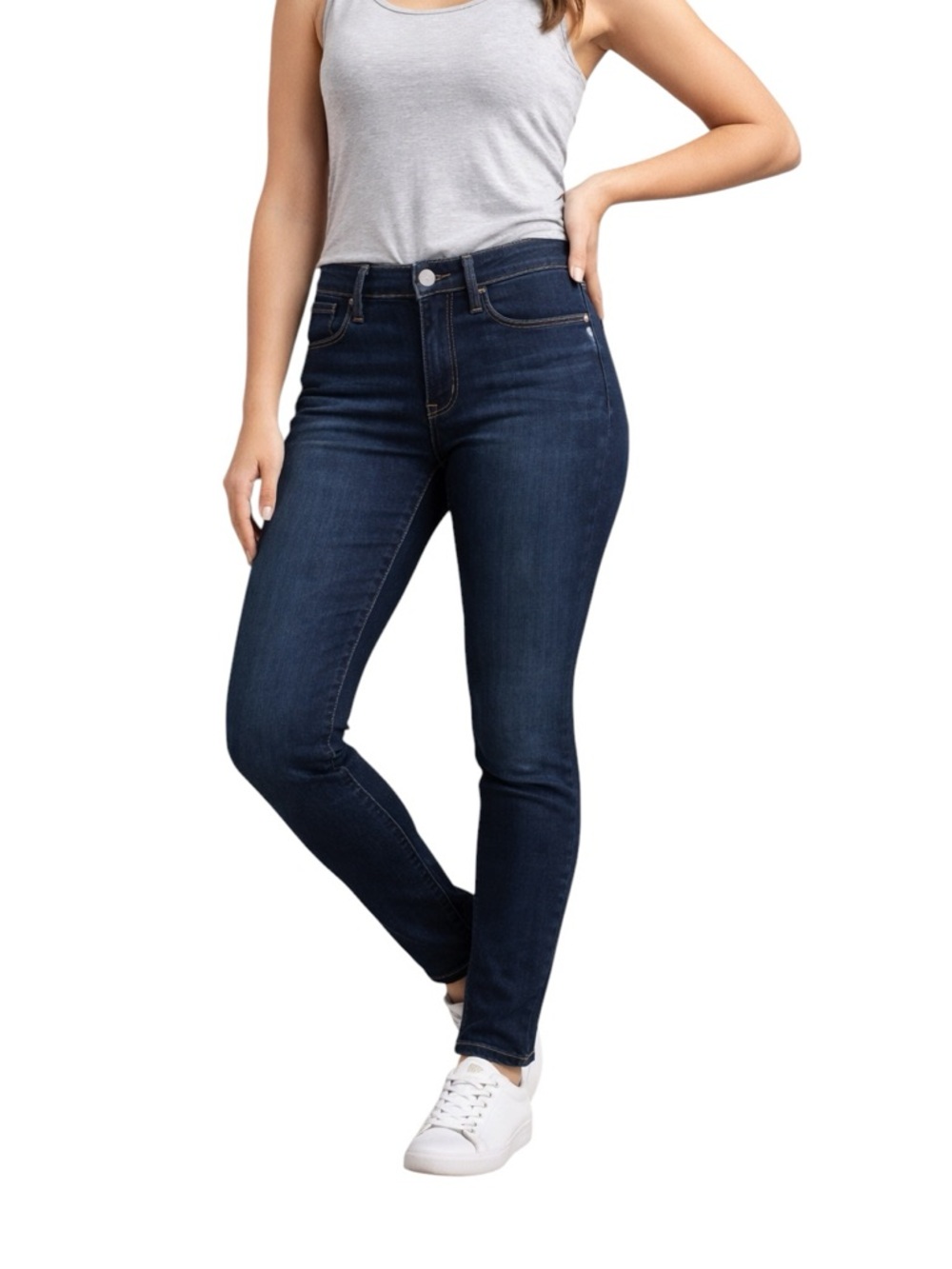 Athleta Sculptek Dark Blue High-Rise Skinny Jeans Size 4 Tall Stretch Mid Rise